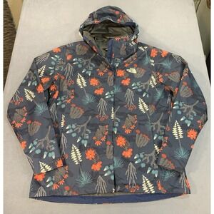 The North Face Jacket Women's Large Blue White Floral WindWall Hooded Dryvent